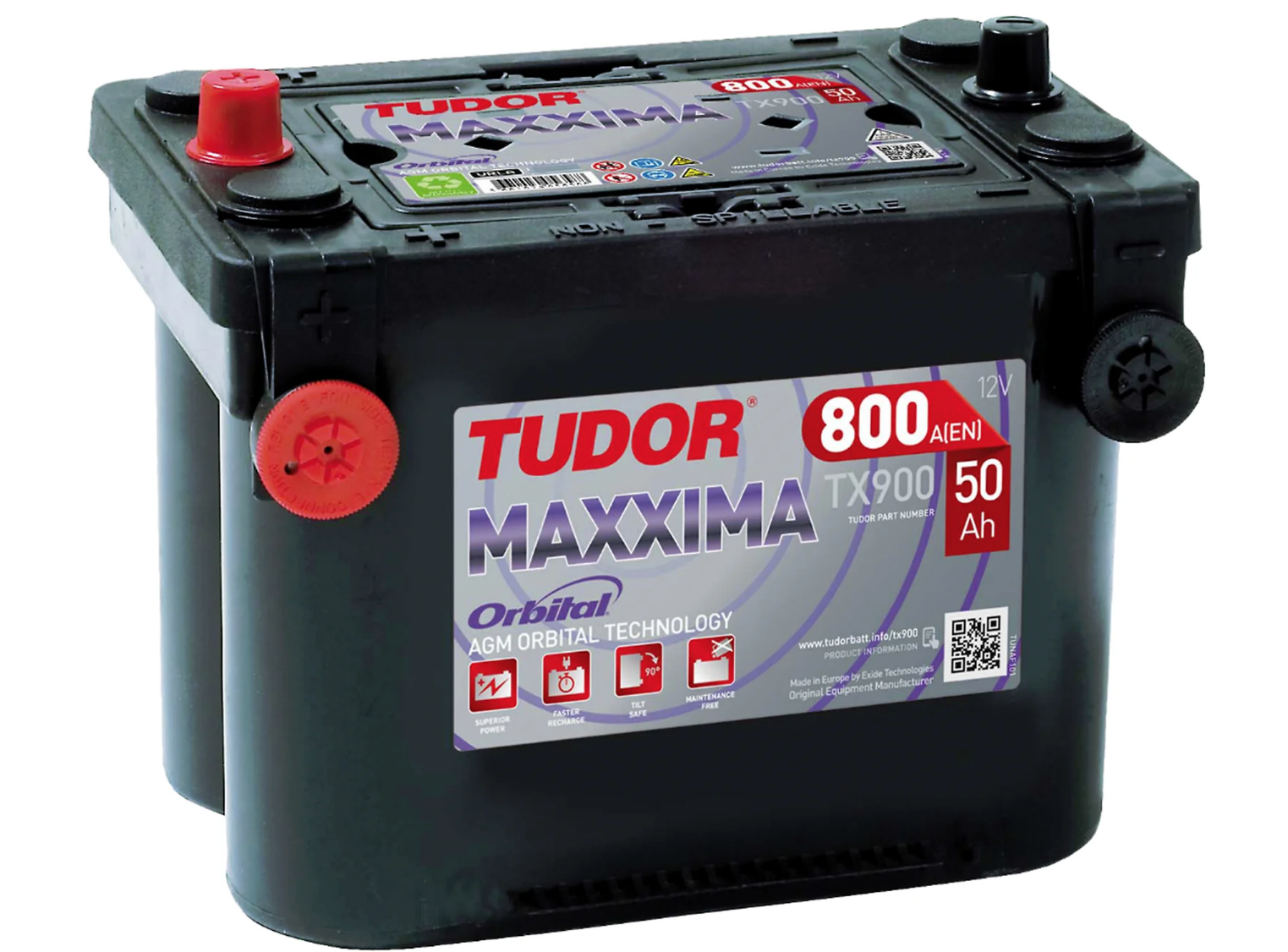 Startbatteri Tudor TX900 Maxxima 50 AH som är underhållsfritt med överlägsen startkraft och snabb laddning