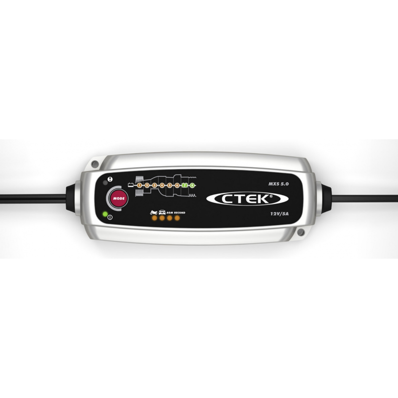 CTEK MXS 5.0 helautomatisk 12V batteriladdare med temperatursensor och recond-funktion.