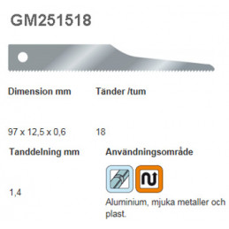 Sticksågsblad hål 97mm-18 tpi